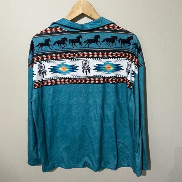 Southwestern Aztec Inspired Long Sleeve 1/4 Zip top 1X - Picture 4 of 6